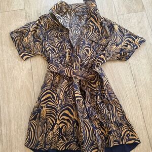 Tan and Navy Zebra Print Belted Shirt Dress - Banana Republic